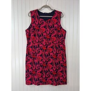 Lands End Womens Pink Red Paisley Floral Sleeveless Ponte Shift Dress 18 Pockets